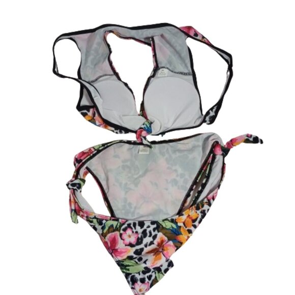 URCHICS Floral Leopard print 2 Piece Swimsuit Faux Ties Size M - Picture 6 of 9